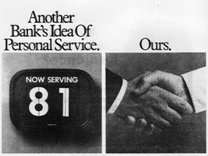 Archival print ad showcasing River City Bank's highly personal service