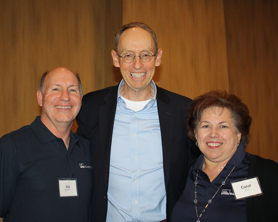 Steve Fleming (middle), President & CEO, congratulates Lifetime Achievement Award honorees Jay Murray (left) and Carol Roe (right)