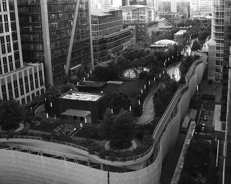 View looking over the Transbay Terminal park