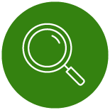 Green circle with magnifying glass icon, decorative element