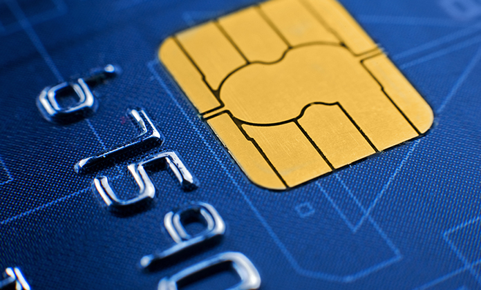 Close up of a credit card's EMV chip